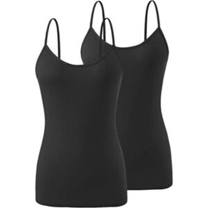 2 Air Curvey Basic Cami Tanks Adjustable Spaghetti Strap Tank Tops Black